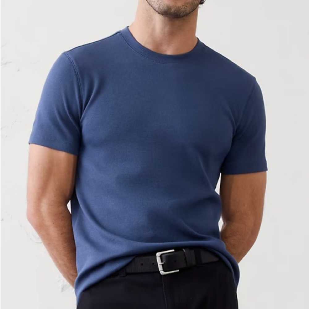 Banana Republic Slim Fit Mini Ribbed Shirt, Ocean Blue, Large, EUC